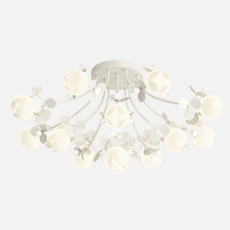 Modern Crystal Flush Mount Flower Shape Ceiling Light with Plastic Shade for Living Room