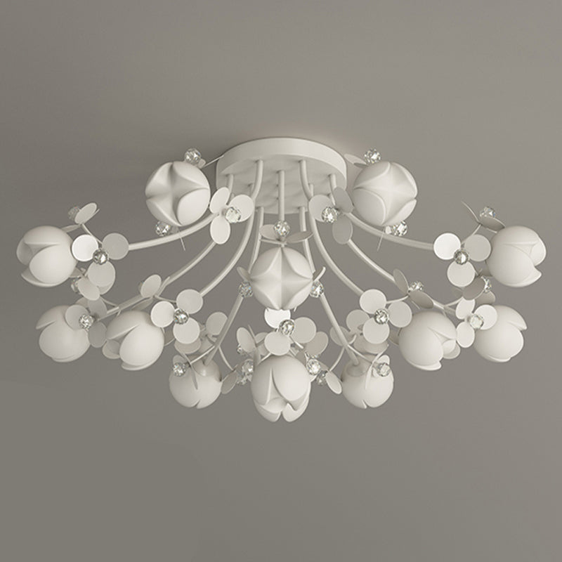 Modern Crystal Flush Mount Flower Shape Ceiling Light with Plastic Shade for Living Room