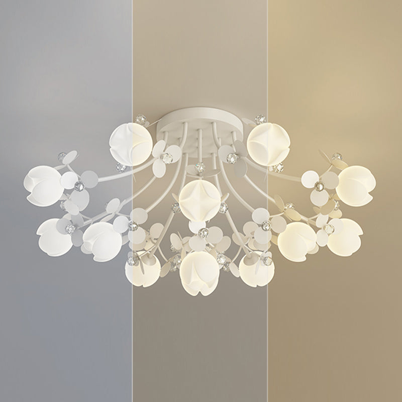 Modern Crystal Flush Mount Flower Shape Ceiling Light with Plastic Shade for Living Room