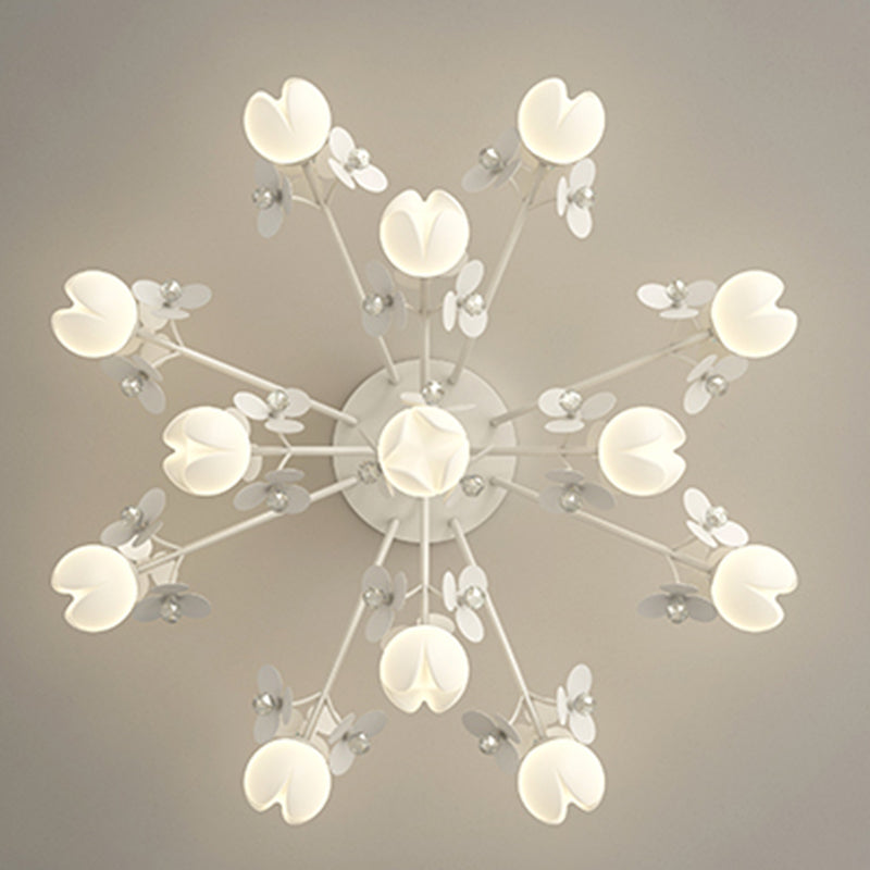 Modern Crystal Flush Mount Flower Shape Ceiling Light with Plastic Shade for Living Room