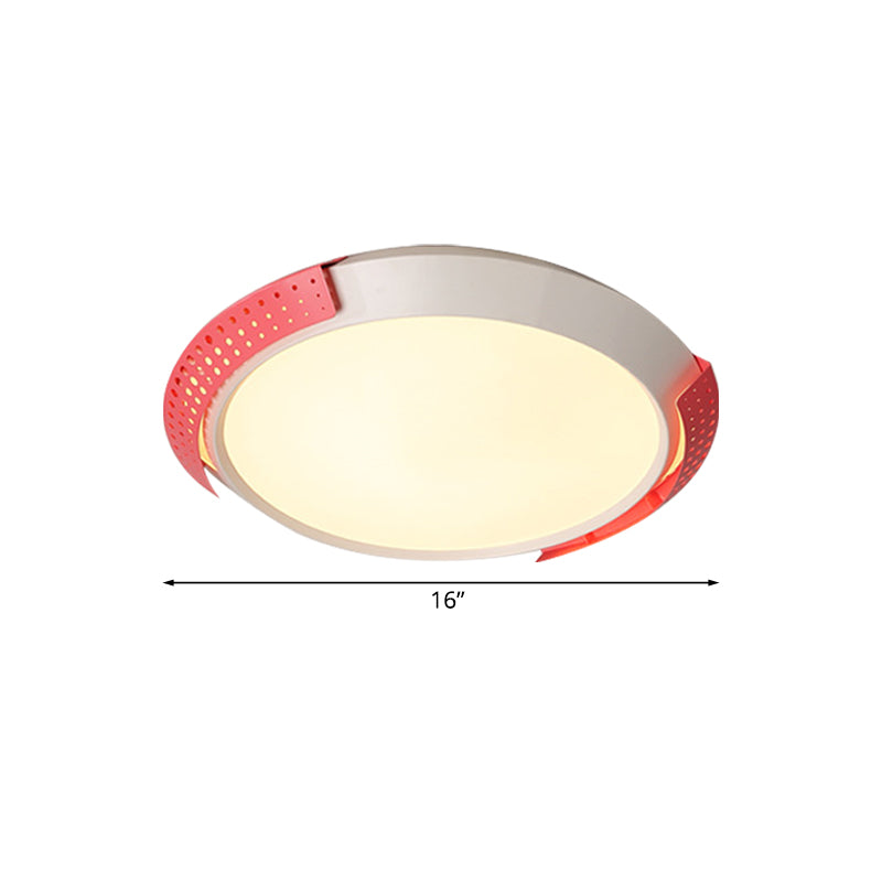 Round Metal Ceiling Fixture Modernist LED Pink/Gold Flush Mount Lighting with Hollow Design, 16"/19.5"/23.5" W