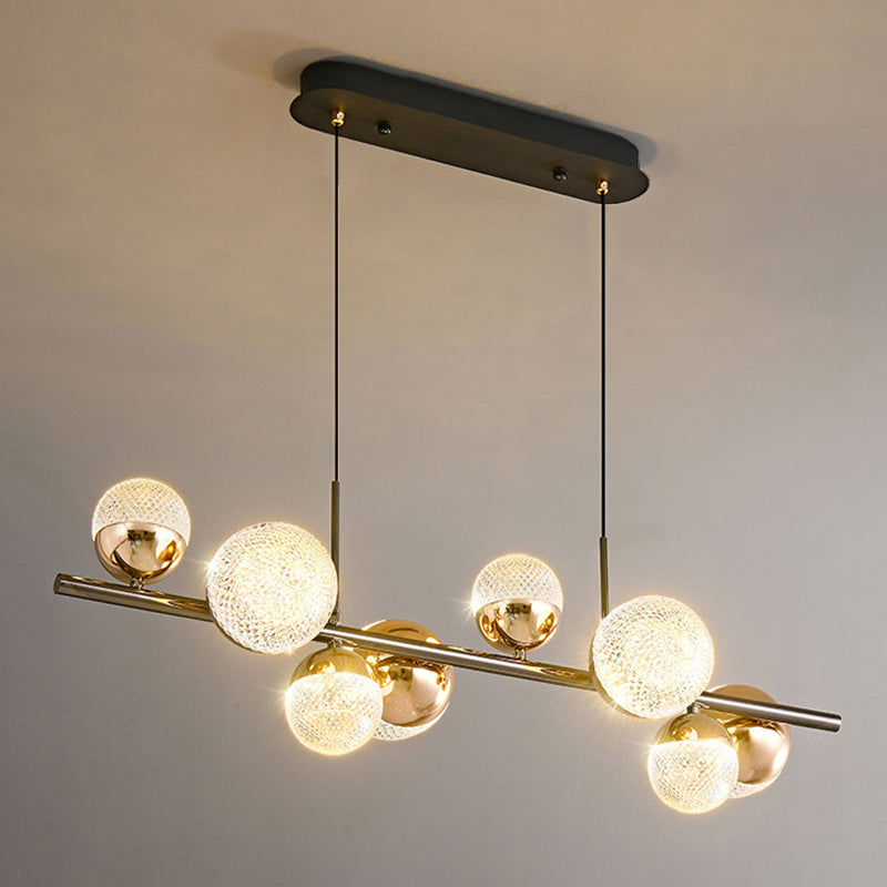 Modern 8-Light Black Island Lighting Glass Island Pendant Lighting for Dining Room