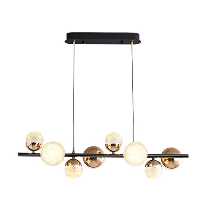 Modern 8-Light Black Island Lighting Glass Island Pendant Lighting for Dining Room