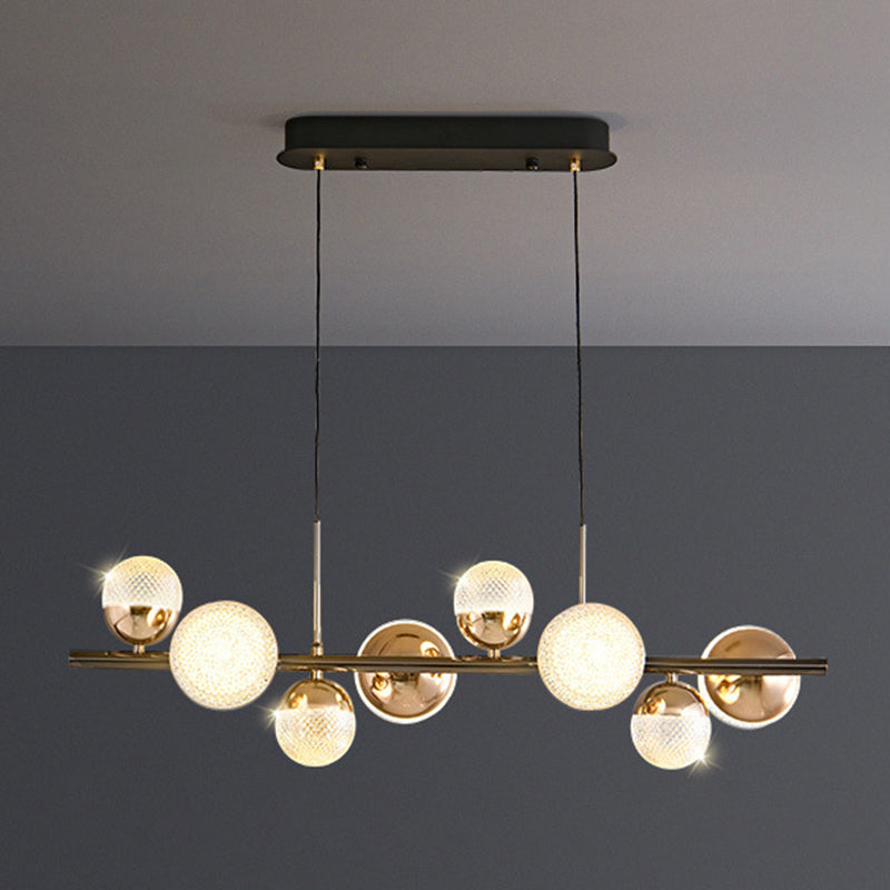 Modern 8-Light Black Island Lighting Glass Island Pendant Lighting for Dining Room