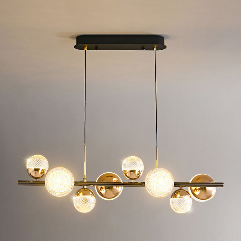 Modern 8-Light Black Island Lighting Glass Island Pendant Lighting for Dining Room