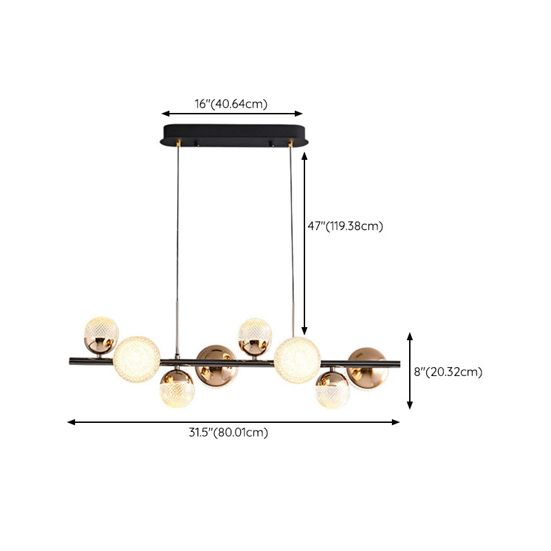 Modern 8-Light Black Island Lighting Glass Island Pendant Lighting for Dining Room
