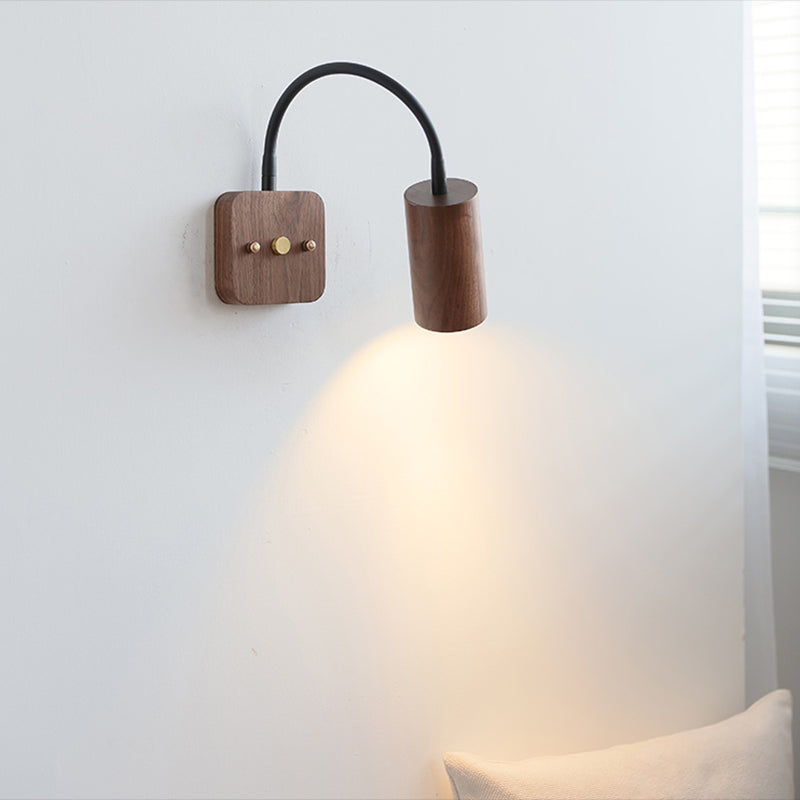 Modern Wooden Shade Wall Lighting Fixtures Cylinder Shade Wall Lamp for Bedroom