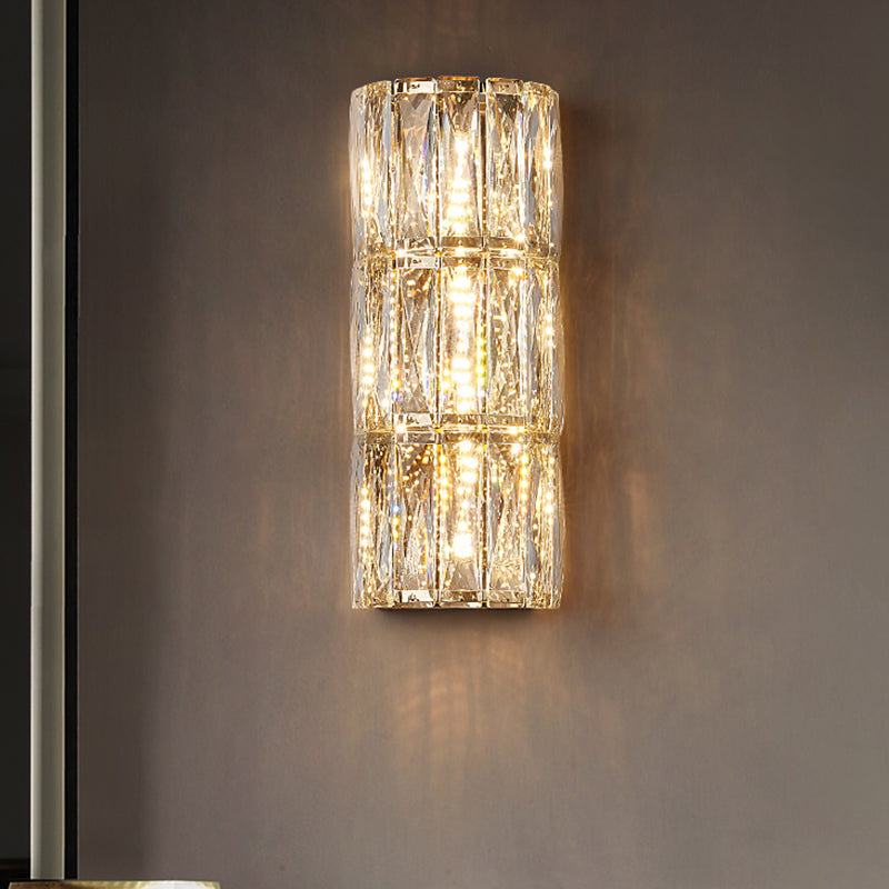 Cylinder Shade Wall Lamp Modern Style Crystal Shape Wall Mounted Lighting for Bedroom