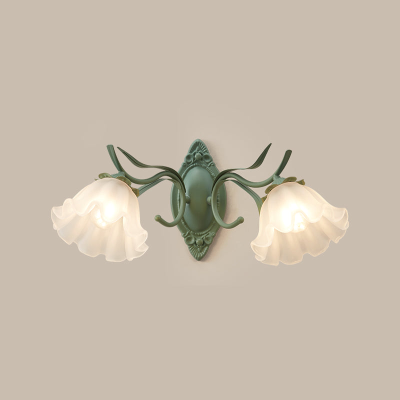 Iron and Glass Wall Light Fixture in Green & White 1 / 2 - Light Wall Sconce