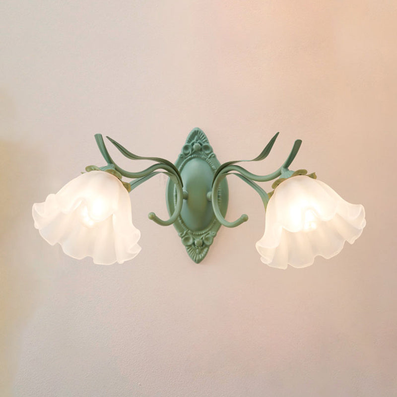 Iron and Glass Wall Light Fixture in Green & White 1 / 2 - Light Wall Sconce