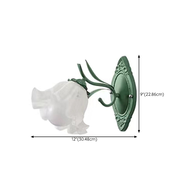 Iron and Glass Wall Light Fixture in Green & White 1 / 2 - Light Wall Sconce