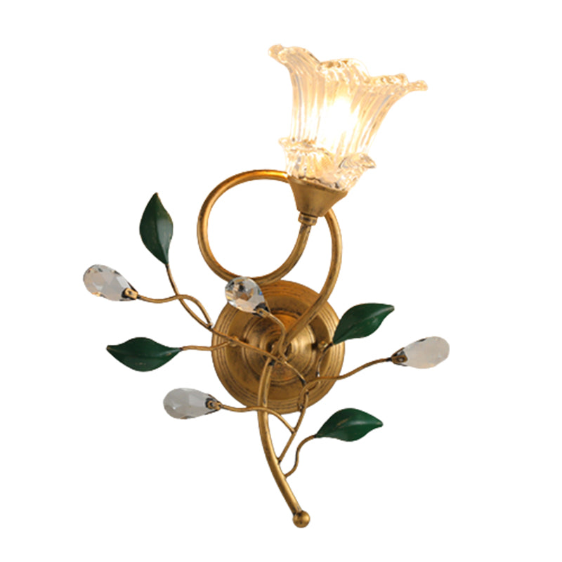 French Style Wall Light Flower Shape Wall Lamp with Glass Shade for Living Room