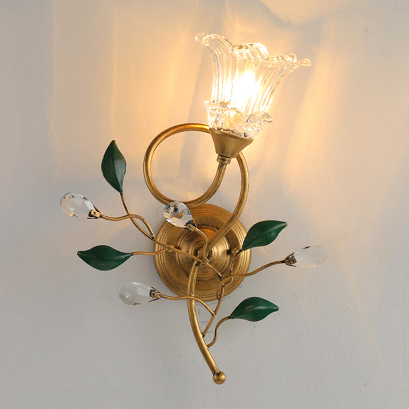 French Style Wall Light Flower Shape Wall Lamp with Glass Shade for Living Room