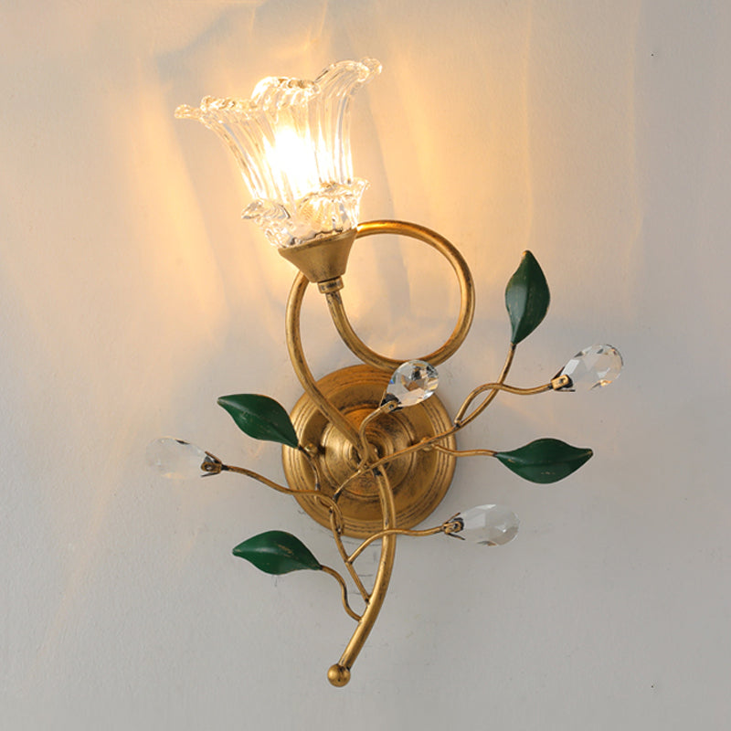 French Style Wall Light Flower Shape Wall Lamp with Glass Shade for Living Room