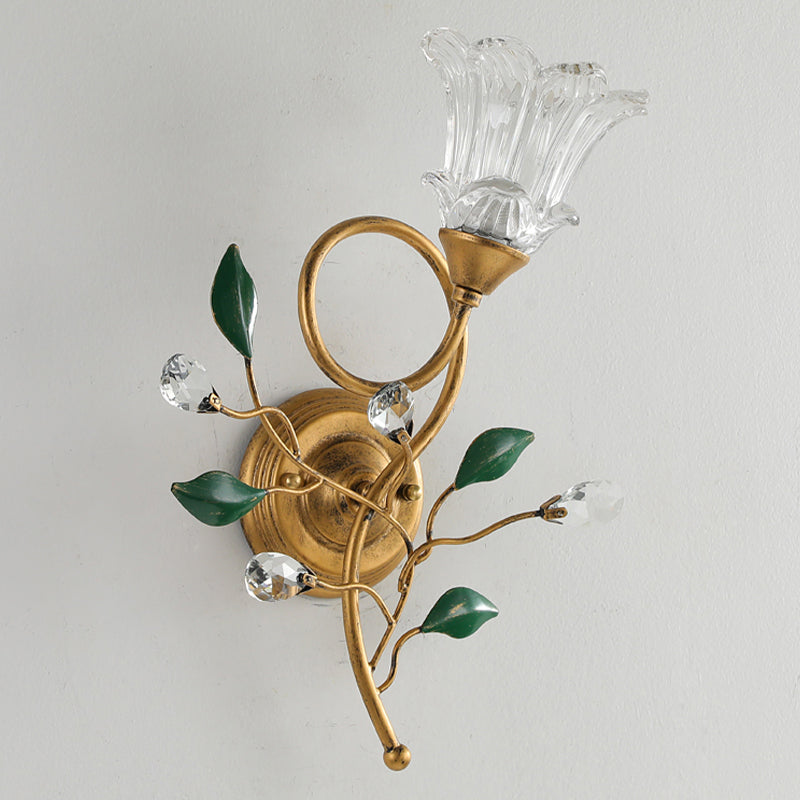 French Style Wall Light Flower Shape Wall Lamp with Glass Shade for Living Room