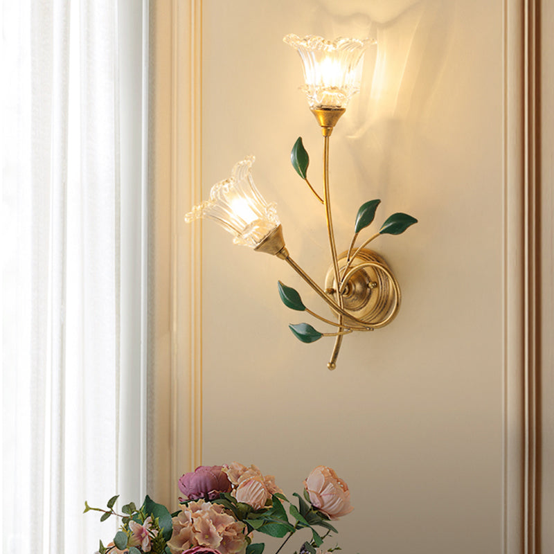 French Style Wall Light Flower Shape Wall Lamp with Glass Shade for Living Room