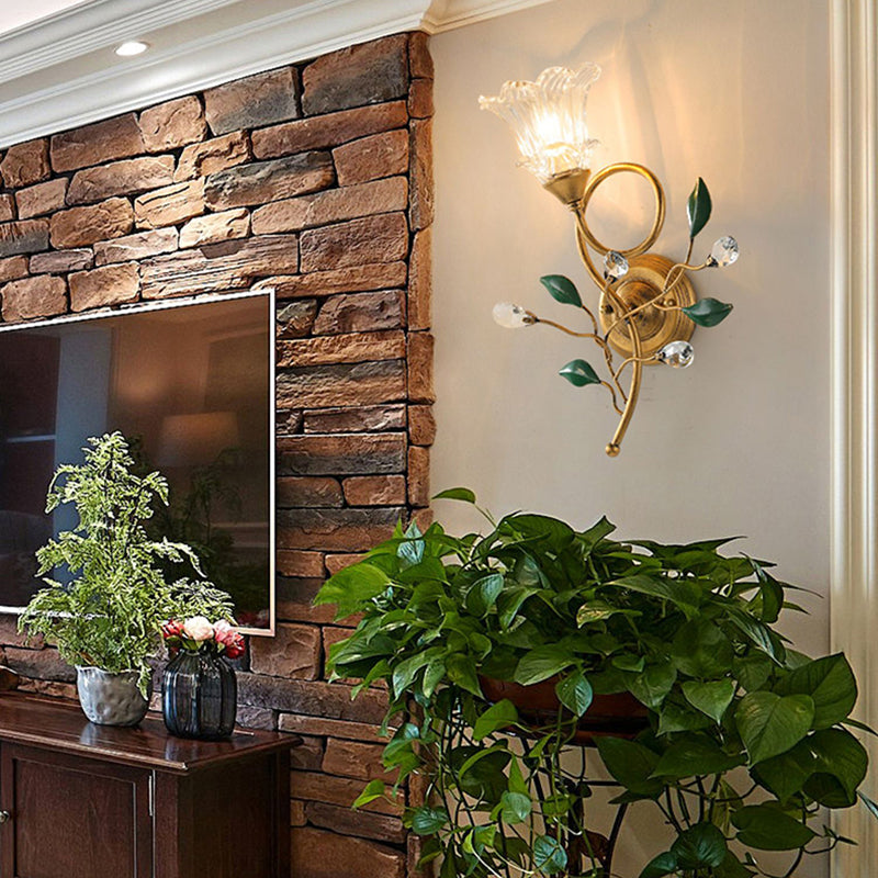 French Style Wall Light Flower Shape Wall Lamp with Glass Shade for Living Room