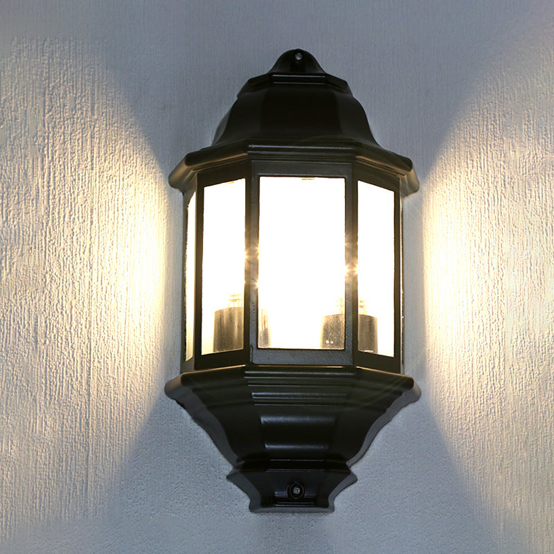Black/White Geometric Wall Mounted Light Lodges Clear Glass 2-Bulb Corner Outdoor Surface Wall Sconce