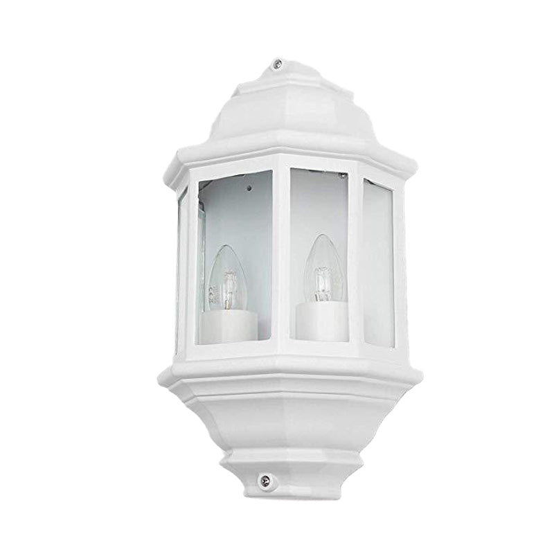 Black/White Geometric Wall Mounted Light Lodges Clear Glass 2-Bulb Corner Outdoor Surface Wall Sconce