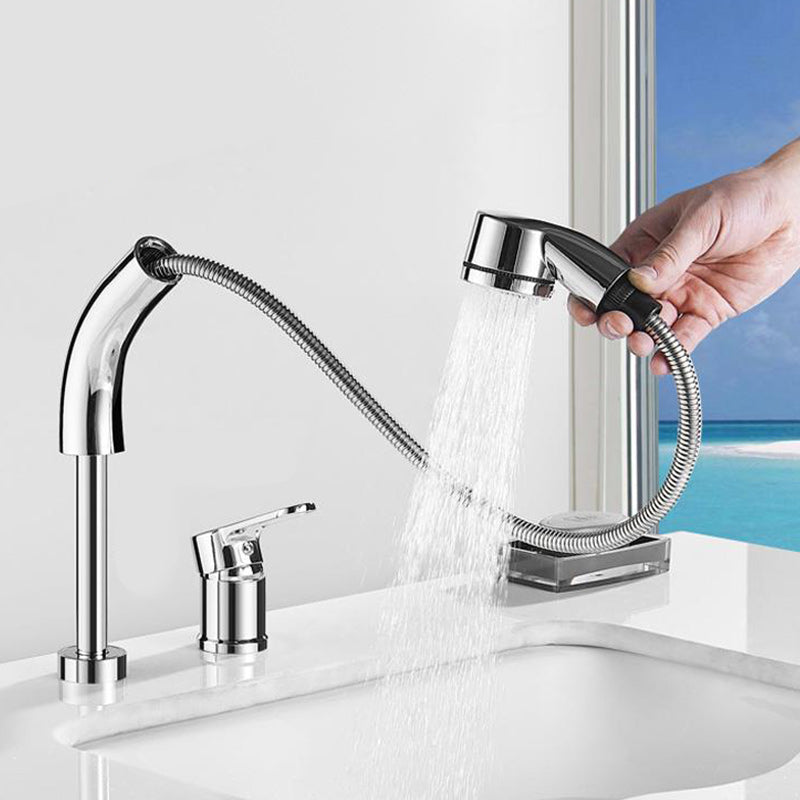 Modern Chrome Sink Faucet Brass Bathroom Low Arc Lifting Faucet