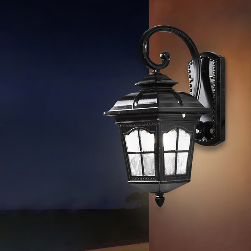 Farmhouse Lantern Sconce Light Fixture 1-Bulb Water Glass Wall Lighting Ideas in Black