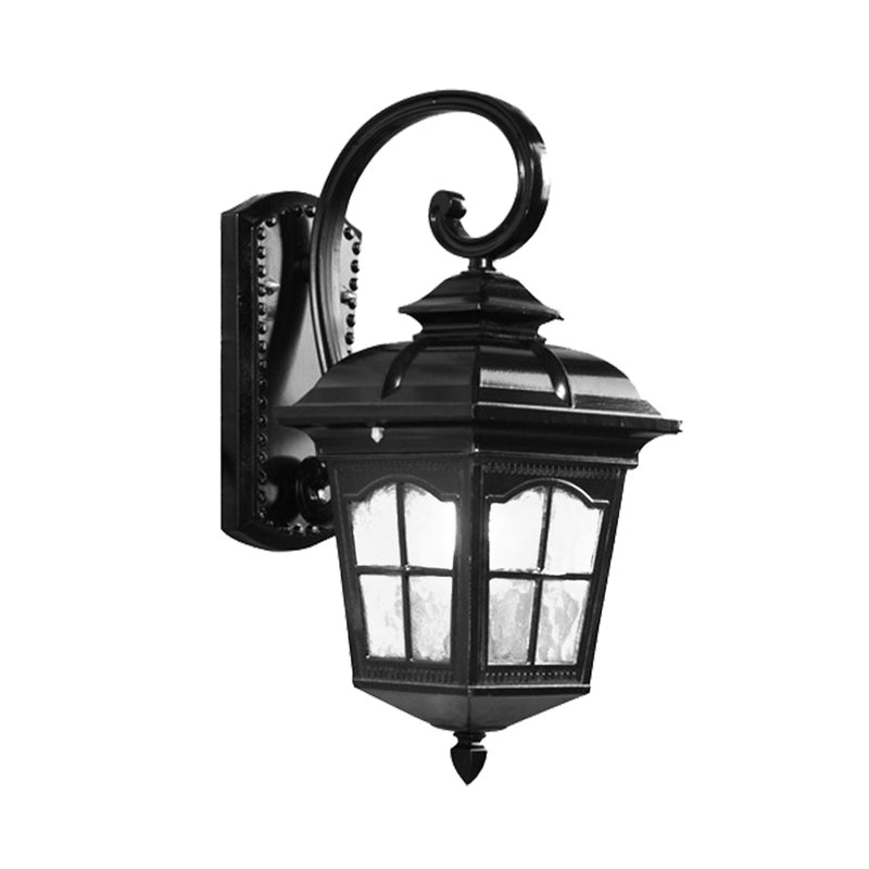 Farmhouse Lantern Sconce Light Fixture 1-Bulb Water Glass Wall Lighting Ideas in Black