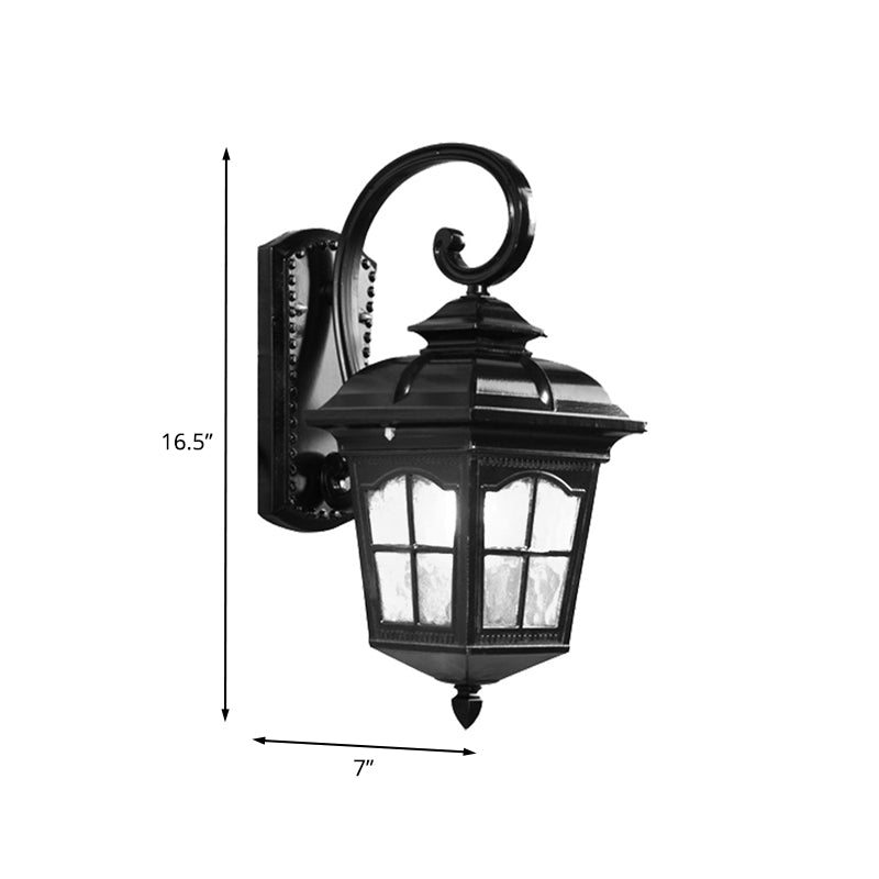 Farmhouse Lantern Sconce Light Fixture 1-Bulb Water Glass Wall Lighting Ideas in Black