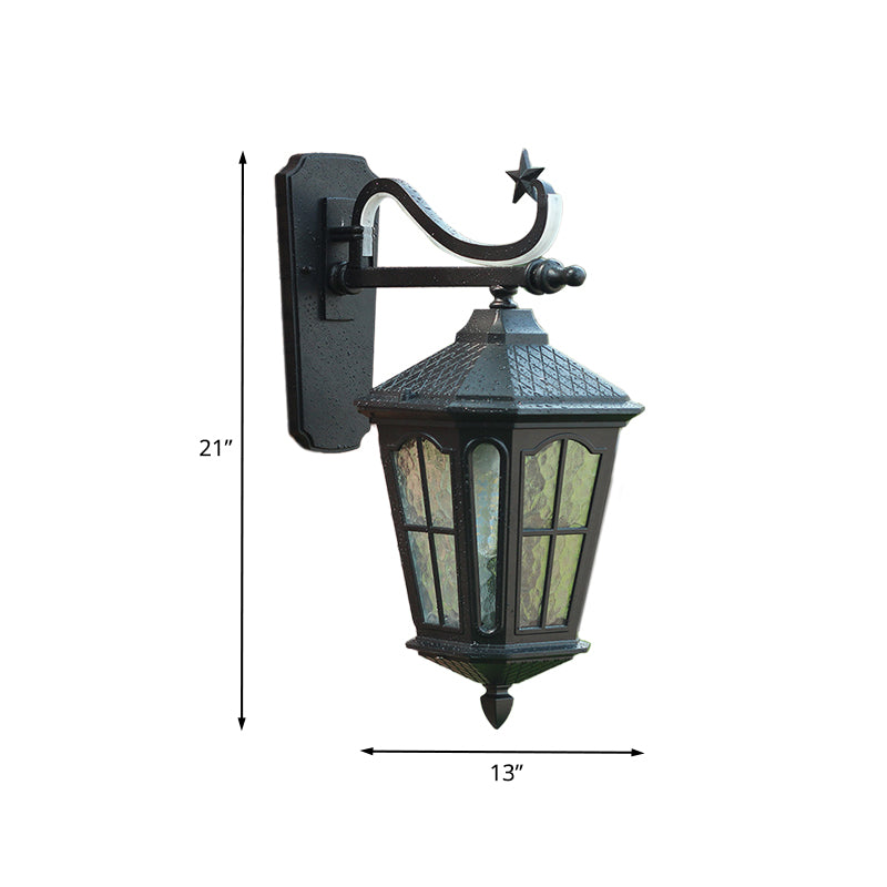 Schwarze Laternenwandländer strukturiert/Wasser Glas 1 Licht 9 "/13" W Außenwandhalterung Lampe