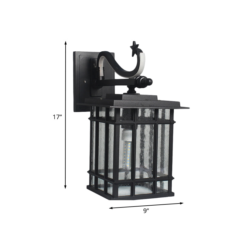 1-Kopf-Wandbeleuchtung Land Courtyard Lampe mit Quader-Säuget-Glasschatten in Schwarz