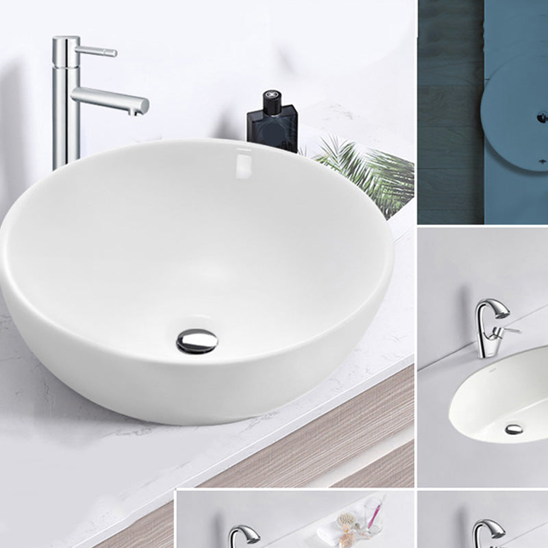 White Porcelain Bathroom Sink with Overflow Vessel Bathroom Sink