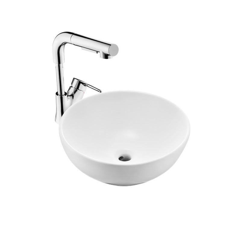 White Porcelain Bathroom Sink with Overflow Vessel Bathroom Sink