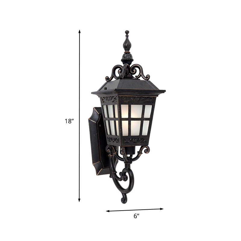 1-Light White Frosted Glass Sconce Lamp Lodges Black Finish Tower Shape Outdoor Wall Lighting Ideas