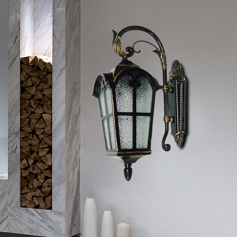 1 Light Wall Sconce Farmhouse Curving Arm Metallic Wall Lamp Fixture in Black with Water Glass Shade