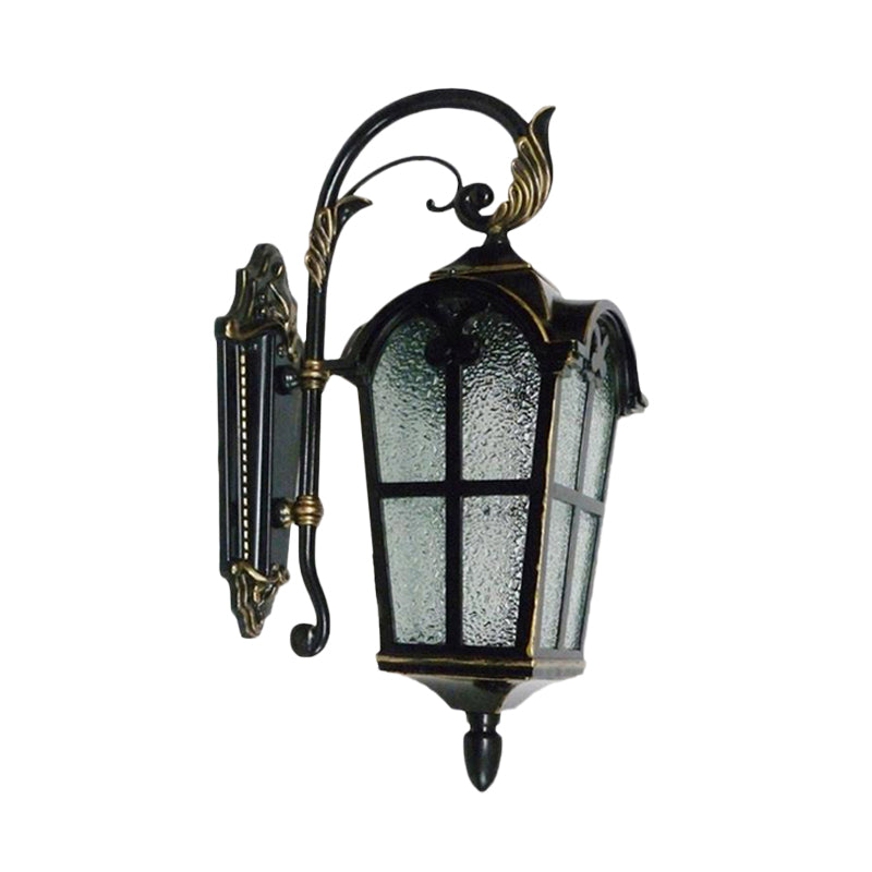 1 Light Wall Sconce Farmhouse Curving Arm Metallic Wall Lamp Fixture in Black with Water Glass Shade