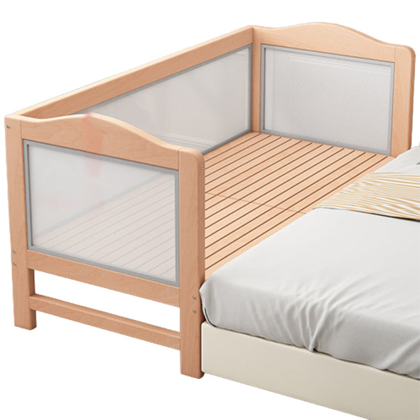 Modern Beech Wood Crib in Light Wood, Standard Size Nursery Crib with Guardrail
