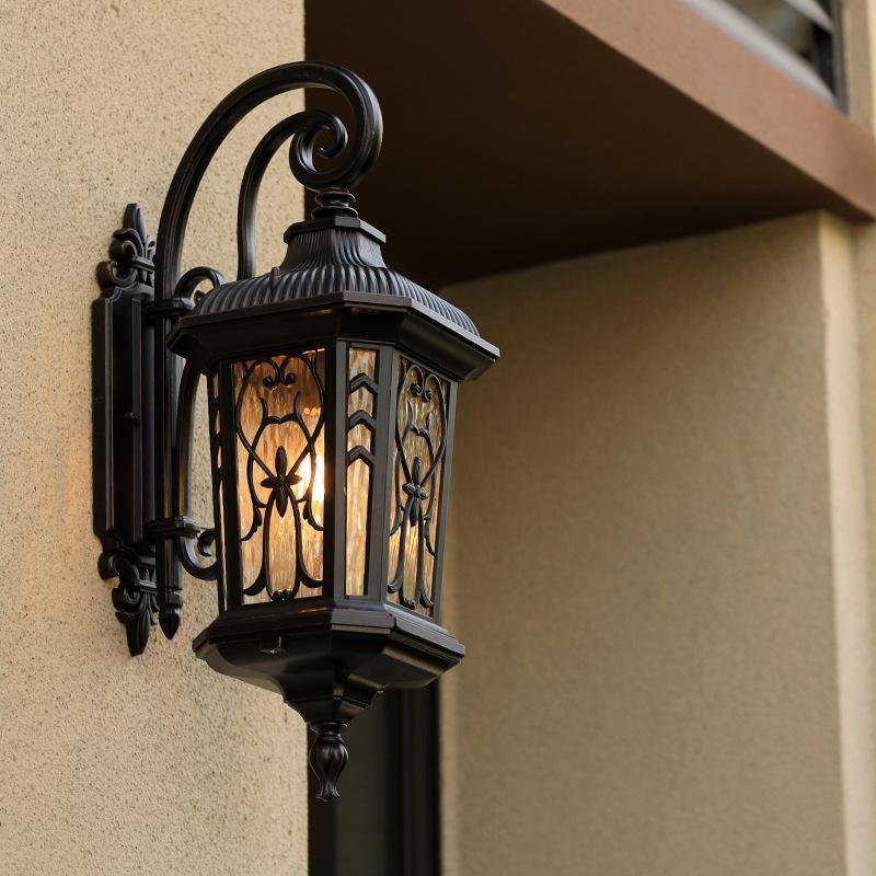Black 1 Bulb Wall Sconce Light Lodges Water Glass Urn Wall Mounted Lamp with Twisted Arm
