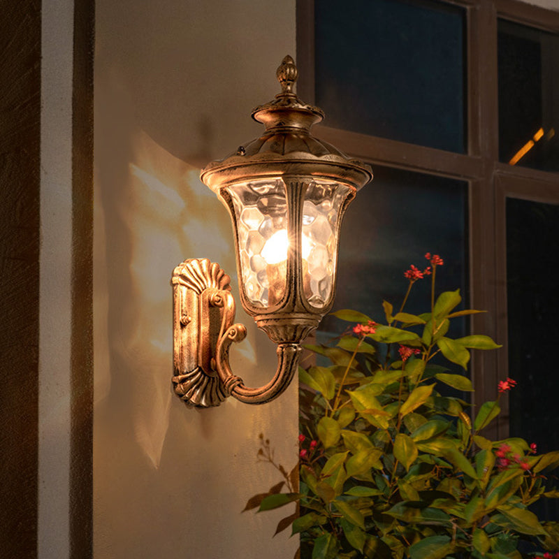 Countryside Acorn Sconce Light Fixture 1 Bulb Water Glass Wall Mounted Lamp in Brass