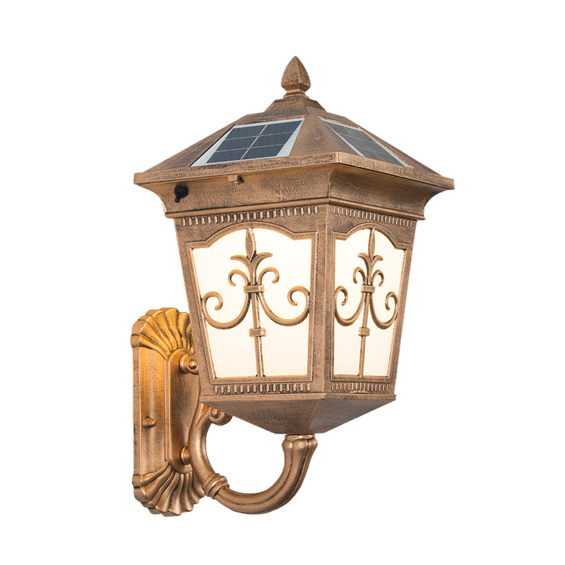 Aluminum Quartet Religion Wall Lamp Rustic 1-Light Courtyard Sconce Lighting in Brass with Solar Energy Panel