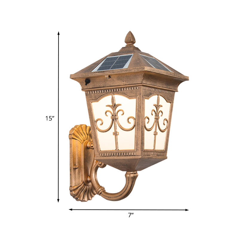 Aluminum Quartet Religion Wall Lamp Rustic 1-Light Courtyard Sconce Lighting in Brass with Solar Energy Panel