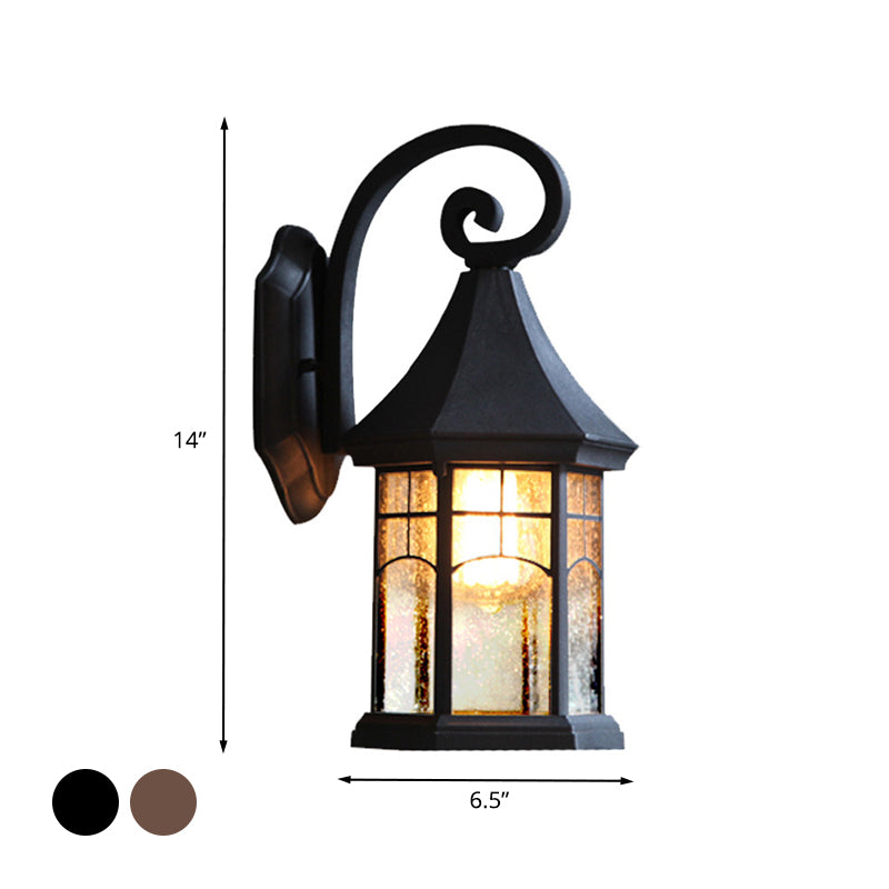 Seeded Glass Pavilion Sconce Light Farmhouse 1 Light Outdoor Wall Mount Lamp in Black/Bronze with Open Bottom Design