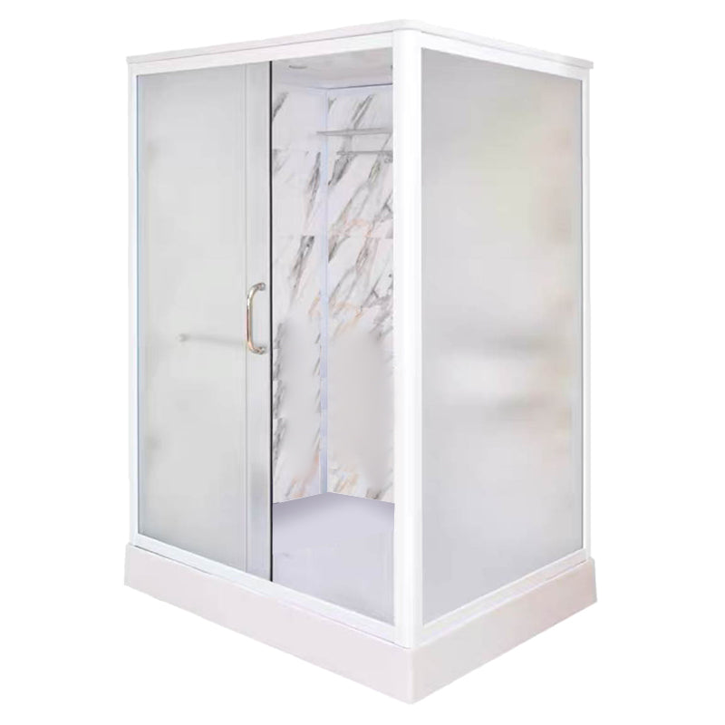 Framed Single Sliding Shower Kit Rectangle Frosted Shower Stall