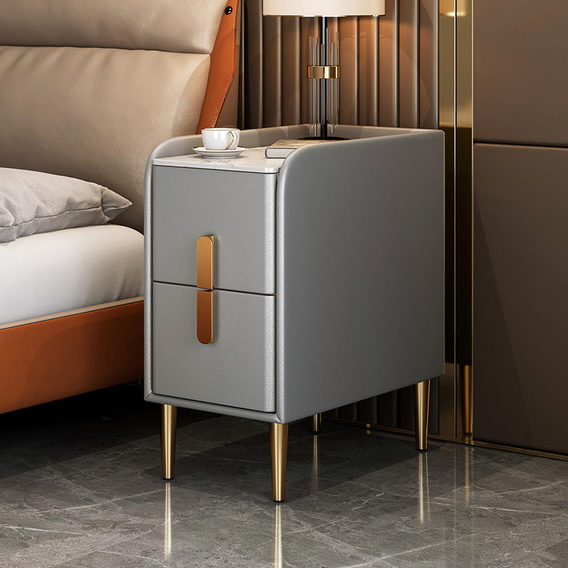 Modern Night Table Drawer Storage Stone Nightstand with Legs for Bedroom