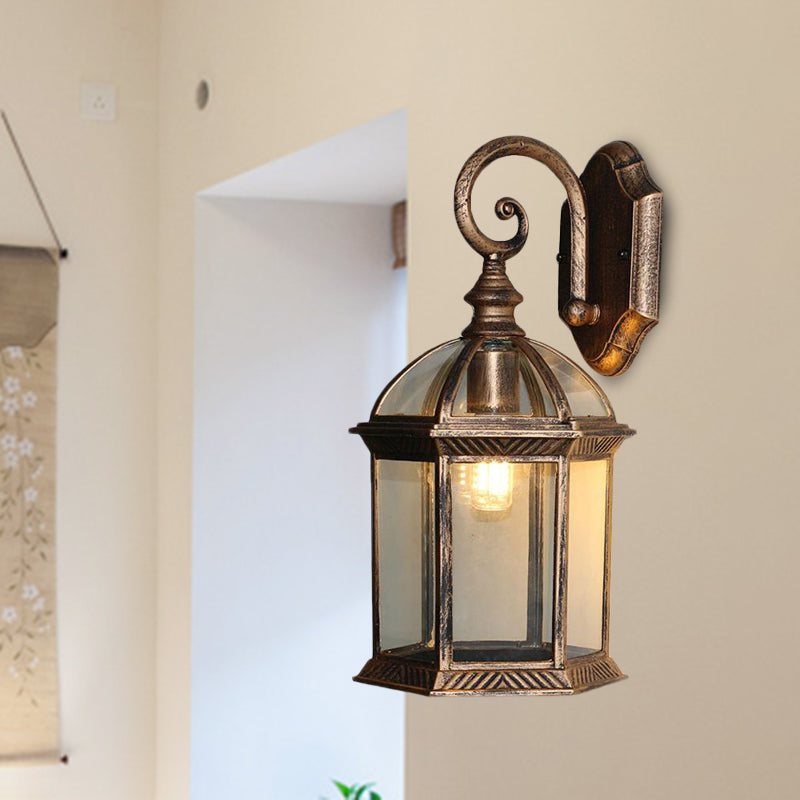 Birdcage Outdoor Wall Mounted Light Rustic Clear/Frosted Glass 1-Head Black/Bronze Finish Wall Sconce