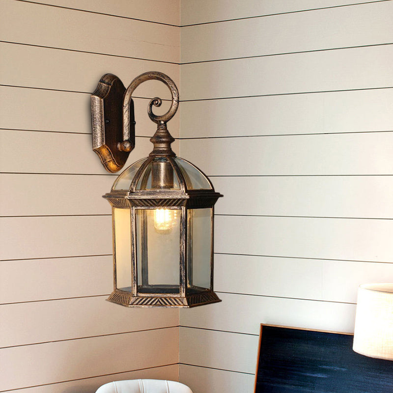 Birdcage Outdoor Wall Mounted Light Rustic Clear/Frosted Glass 1-Head Black/Bronze Finish Wall Sconce