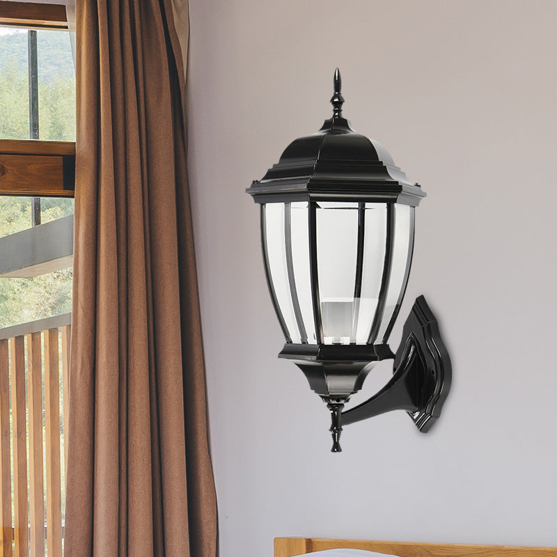 Clear Glass Urn Shape Wall Lighting Ideas Country 1 Bulb Courtyard Sconce Lamp Fixture in Black