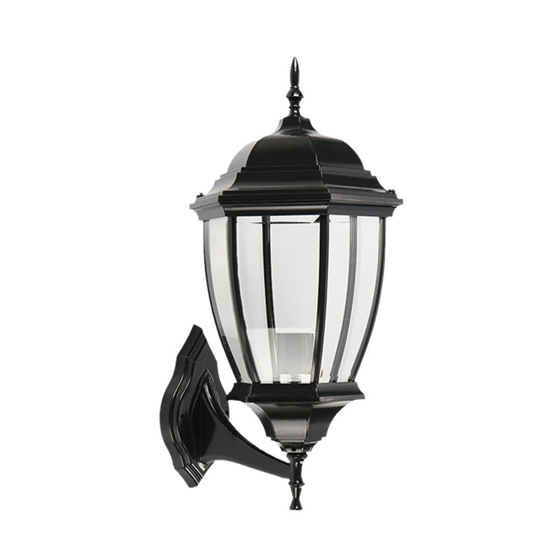 Clear Glass Urn Shape Wall Lighting Ideas Country 1 Bulb Courtyard Sconce Lamp Fixture in Black