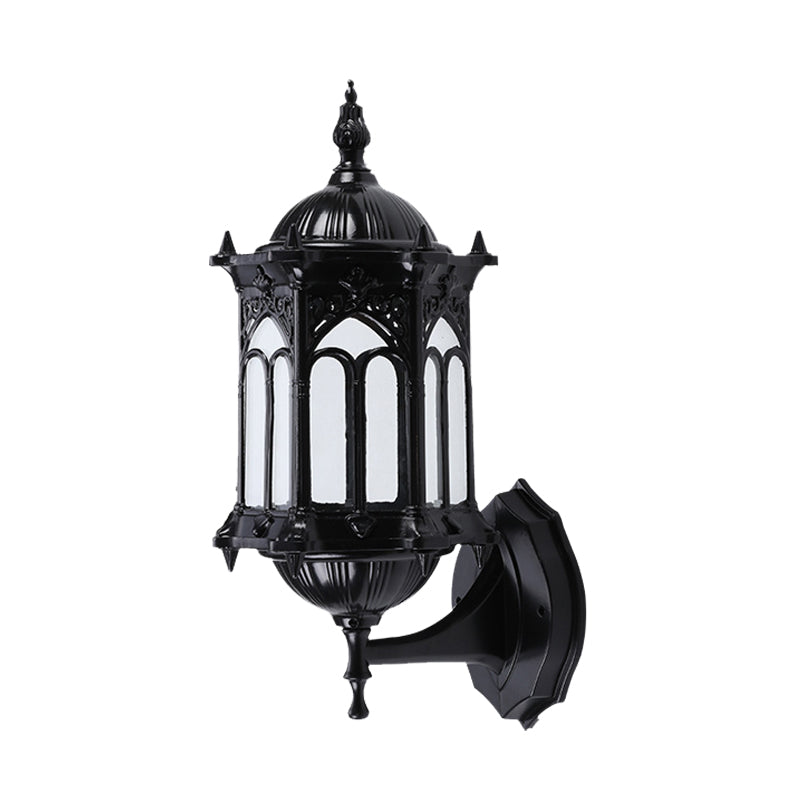 1-Bulb Pavilion Wall Light Rustic Black/Brass Aluminum Wall Sconce Lamp with Clear Glass Shade