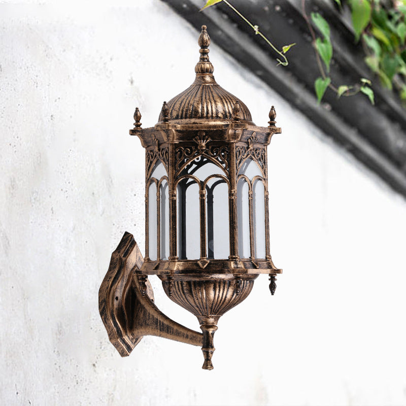 1-Bulb Pavilion Wall Light Rustic Black/Brass Aluminum Wall Sconce Lamp with Clear Glass Shade