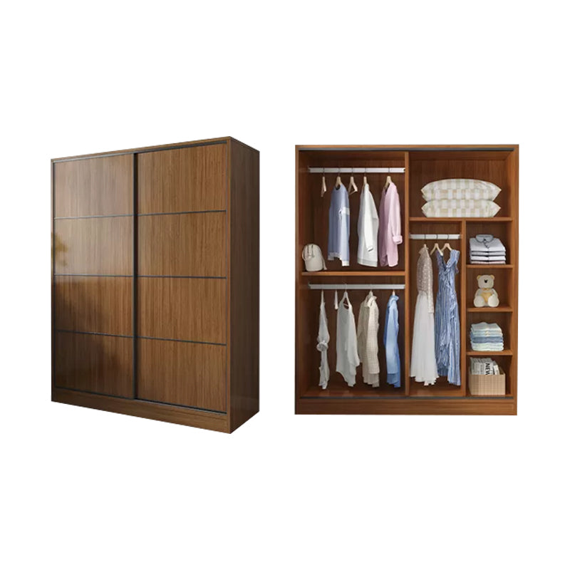 Modern Brown Wood Wardrobe Armoire Freestanding Multifunctional Wardrobe