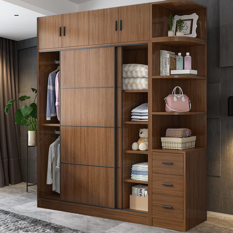 Modern Brown Wood Wardrobe Armoire Freestanding Multifunctional Wardrobe